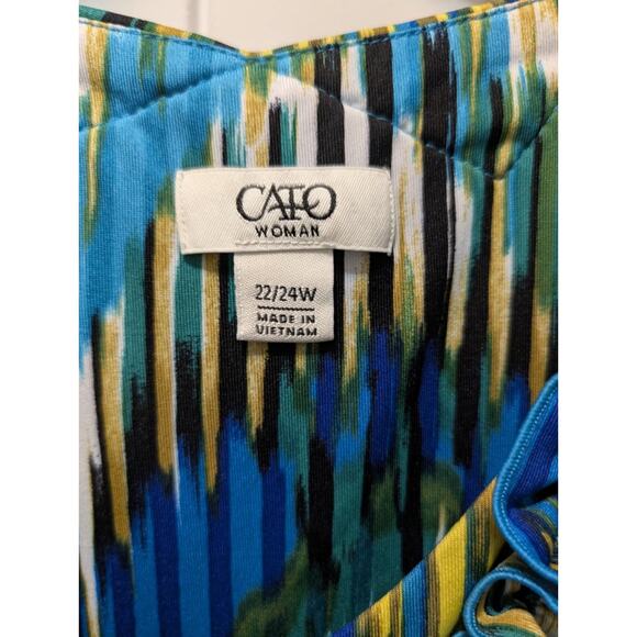CATO Maxi Dress Womens Plus Sz. 24W Ruffled Neck Blue Green Business Church - Picture 2 of 5